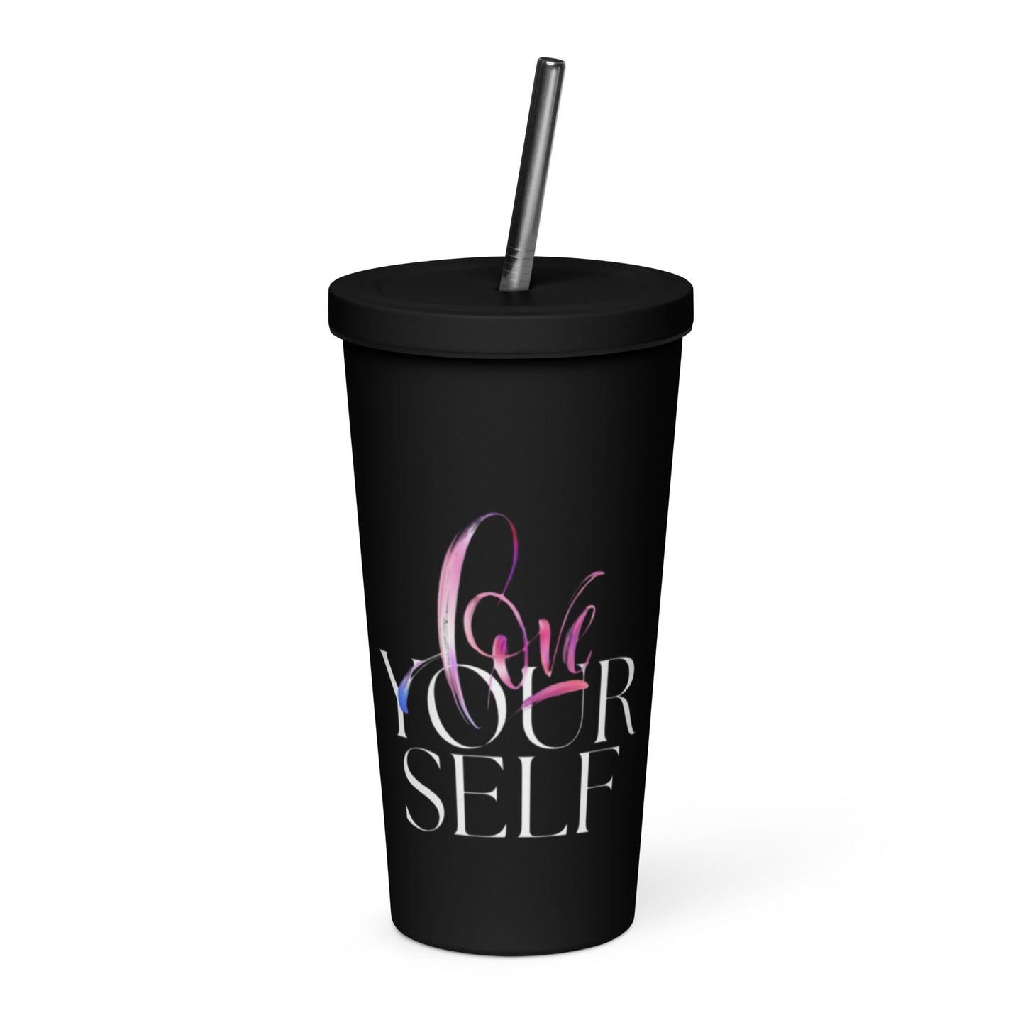 "love" Insulated tumbler with a straw