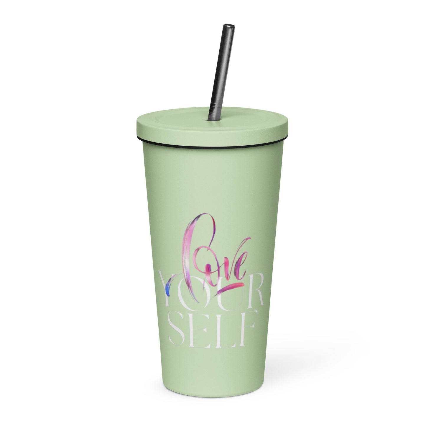 "love" Insulated tumbler with a straw