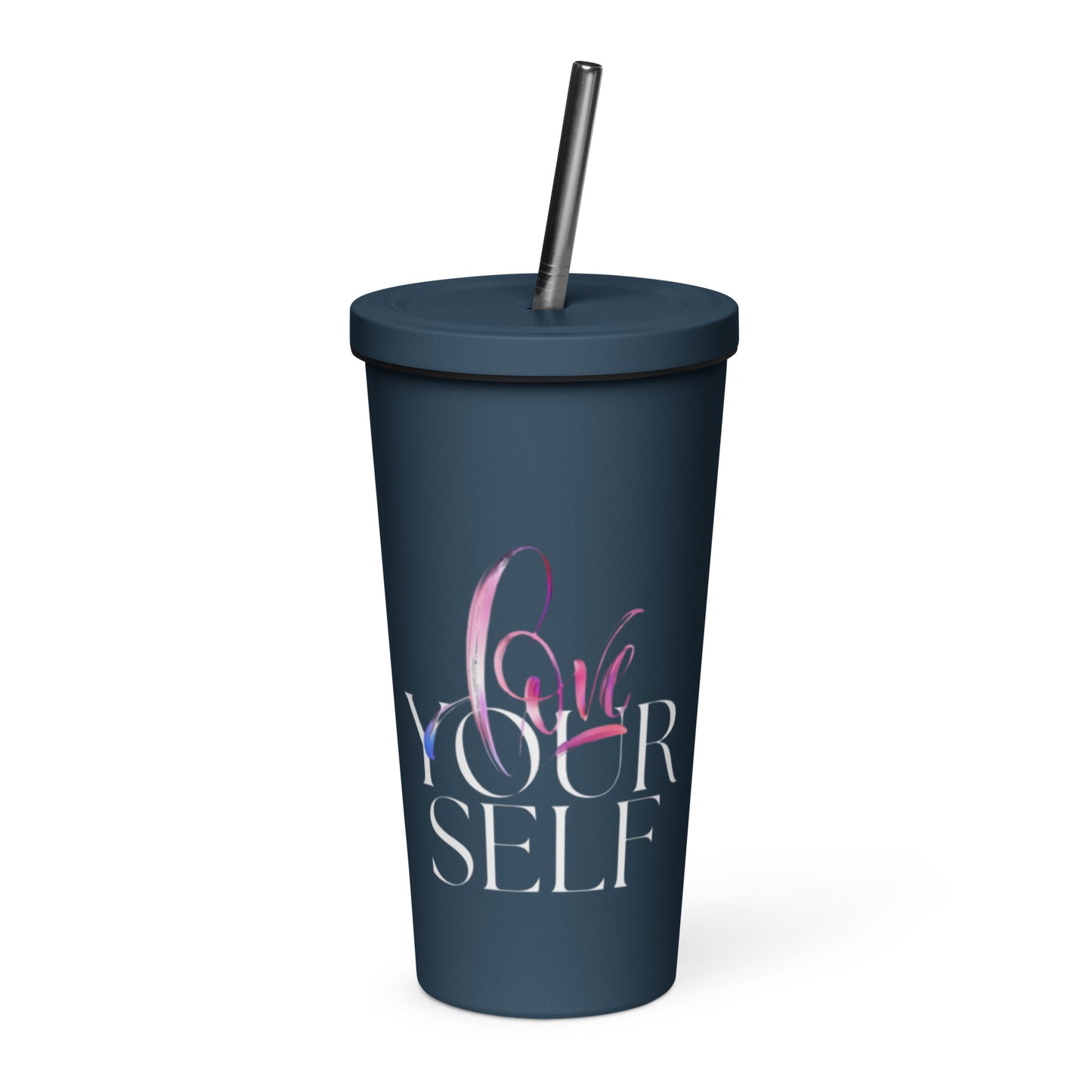 "love" Insulated tumbler with a straw